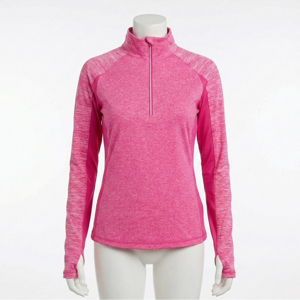 Danskin Now Pink Heather Quarter Zip Pullover Thumbholes Running Athletic Small
